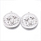 Brass Micro Pave Clear Cubic Zirconia Pendants, Nickel Free, Flat Round with Flower, Platinum, 25x23x3mm, Hole: 1.2mm
