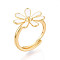 Flower Brass Enamel Adjustable Rings Setting, For Half-drilled Beads, Real 18K Gold Plated, White, Pin: 0.8mm, Flower: 17x17mm
