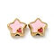 Ion Plating(IP) 304 Stainless Steel Beads, with Enamel, Real 18K Gold Plated, Star with Heart, Pink, 14x16x6.5mm, Hole: 3mm