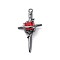 Gothic Rack Plating Alloy Pendants, with Red Rhinestone, Cross, Gunmetal, 35.5x17.5x9mm, Hole: 1.6mm