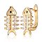 Brass Rhinestone Hoop Earrings, Golden, Fish, 13mm