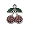 Cherry Alloy Pendants, with Rhinestone & Enamel, Red, Platinum, 22x18x3mm, Hole: 2mm