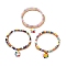 3Pcs 3 Styles Glass Seed Double Layer Multi-strand Bracelets Set, Stretch Bracelets with Alloy Enamel Flower Charms, Mixed Color, Inner Diameter: 2-1/4 inch(5.7cm), 1Pc/style
