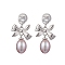 Natural Pearl Ear Studs, with Sterling Silver Micro Pave Clear Cubic Zirconia Findings, Bowknot, Platinum, 20x11mm