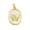 Rack Plating Brass Enamel Pendants, with Jump Ring, Cadmium Free & Lead Free, Long-Lasting Plated, Real 18K Gold Plated, Oval with Butterfly Charm, White, 18x12x2.5mm, Hole: 3mm