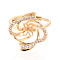 Flower Brass Micro Pave Clear Cubic Zirconia Cup Peg Ring Settings, Adjustable Ring Settings for Half Drilled Beads, Real 18K Gold Plated, Pin: 0.9mm, 19mm, Inner Diameter: 16.2~17mm