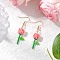 Grade A Round Glass Seed Beads Flower Dangle Earrings, with Transparent Acrylic Charms & 304 Stainless Steel Flat Head Pins & 304 Stainless Steel Earring Hooks, Golden, Pink, 46.5x13mm