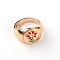 Alloy Rings, with Enamel Rings, Golden, Flower Pattern, Red, 3.5~14mm, Inner Diameter: 18mm