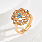 Elegant Adjustable Brass Micro Pave Cubic Zirconia Finger Rings for Women, Flower, Golden, Blue, 17mm, Inner Diameter: Adjustable
