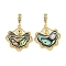 Natural Paua Shell Pendants, Brass Heart Charms, Real 18K Gold Plated, 18x18x3mm, Hole: 1.5X4mm