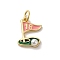 Brass Enamel Charms, with ABS Imitation Pearl, Golf 18th Hole Charm, with Jump Ring, Cadmium Free & Lead Free, Rack Plating, Long-Lasting Plated, Real 18K Gold Plated, 14x10x4mm, Hole: 3.5mm