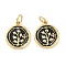 Brass Micro Pave Cubic Zirconia Pendants, with Enamel, Flat Round with Flower Charms, Lead Free & Cadmium Free, Rack Plating, Long-Lasting Plated, with Jump Ring, Real 18K Gold Plated, 14.5x12.5x2mm, Hole: 3mm