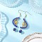 Natural Lapis Lazuli Dangle Earrings, Moon, with Glass, Golden, Blue, 62.5x17.5mm