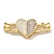 Brass Micro Pave Clear Cubic Zirconia Fold Over Clasps, Nickel Free, with Resin, Heart, Real 18K Gold Plated, Colorful, 31mm