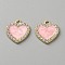 Alloy Enamel Pendants, with Rhinestone, Golden, Heart Charms, Pink, 19x17.5x2mm, Hole: 2mm