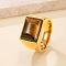304 Stainless Steel and Natural Tiger Eye Finger Rings, Golden, Rectangle, US Size 7(17.3mm)