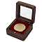 Wood Medal Storage Magnetic Boxes, Visible Window Commemorative Coin Display Case with Dark Red Velvet Inside, Square, 6.8x6.8x3.55cm