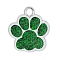 Alloy Pendants, Glitter Powder Pendants, Dog Paw Print, Platinum, Green, 25x27mm