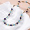 304 Stainless Steel & Glass Beaded Necklaces, Ion Plating(IP), Blue, Real 14K Gold Plated, 15.94 inch(40.5cm)