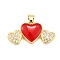 Brass Micro Pave Cubic Zirconia Pendants, Heart, with Enamel, Rack Plating, Long-Lasting Plated, Lead Free & Cadmium Free, Real 18K Gold Plated, 13.5x26x3.5mm, Hole: 4.5x2mm