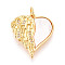 Brass Micro Pave Clear Cubic Zirconia Pendants, with Shell, Heart with Wing, with Jump Ring, Real 18K Gold Plated, 21x18x2.5mm, Hole: 3mm