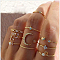 10Pcs Alloy with Crystal Rhinestone Finger Rings, Moon/Leaf/Heart, Golden, Inner Diameter: 16~19mm