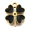 304 Stainless Steel Four Leaf Clover Charms, with Plastic Imitation Shell, Ion Plating(IP), Black, Golden, 11.5x9.5x1.5mm, Hole: 0.6mm