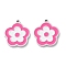 304 Stainless Steel Charms, with Enamel, Flower Charm, Hot Pink, 15x13.5x1.5mm, Hole: 1mm