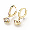 Brass Micro Pave Colorful Cubic Zirconia Dangle Hoop Earrings, Eye, Real 16K Gold Plated, 23.5mm, Pin: 1x2mm