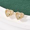 Brass Micro Pave Clear Cubic Zirconia Heart Stud Earrings, Long-Lasting Plate, Rack Plating, Lead Free & Cadmium Free, Real 18K Gold Plated, 9x10.5mm