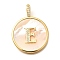 Rack Plating Brass Micro Pave Clear Cubic Zirconia Pendants with Shell, Letter Series Charms, Long-Lasting Plated, Lead Free & Cadmium Free, Letter E, 32x24x3.5mm, Hole: 6x3mm