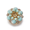 Brass Bead Caps, with Enamel and Rhinestone, Flower, Golden, Aqua, 12x5mm, Hole: 0.8mm, Inner Diameter: 3mm