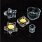 5Pcs 5 Styles Glass Tealight Candle Holder, Perfect Home Party Decoration, Heart & Star & Octagon & Square, Clear, 32~76x32~77x21.5~38mm, Inner Diameter: 25~65x25~66.5mm, 1pc/style