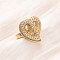 Adjustable Brass Micro Pave Cubic Zirconia Cuff Rings for Women, Heart, Real 16K Gold Plated, Clear, 23x21mm, Adjustable