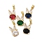 Brass Micro Pave Cubic Zirconia Pendants, Rabbit, with Glass, Cadmium Free & Lead Free, Real 18K Gold Plated, Rack Plating, Long-Lasting Plated, Mixed Color, 20x11x6mm, Hole: 4x4.5mm