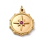 304 Stainless Steel Rhinestone Pendants, with Jump Ring, Ion Plating(IP), Flat Round with Star Charms, Real 14K Gold Plated, 19x15.5x3mm, Hole: 2.5mm