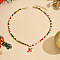Christmas Alloy Enamel Pendant Colorful Glass Seed Beaded Necklaces, Golden, Christmas Socking, 14.57 inch(37cm), pendant: 18x16mm