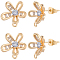 5 Pairs Brass Micro Pave Cubic Zirconia Stud Earring Findings, Flower, Real 18K Gold Plated, 13.5x15.5mm, Hole: 1.4mm, Pin: 0.8mm