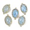 Dyed Natural White Jade Faceted Oval Links, Rack Plating Brass Micro Pave Clear Cubic Zirconia Connector Charms, Golden, Light Blue, 21x12.5x5mm, Hole: 1.6mm and 1.4mm