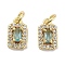 Brass Micro Pave Cubic Zirconia Charms, with Jump Ring, Rectangle, Real 18K Gold Plated, Cyan, 10x6x3.5mm, Hole: 2.5mm
