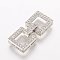 Brass Micro Pave Cubic Zirconia Fold Over Clasps, Square, Platinum, 25x11x4.5mm, Hole: 0.5mm