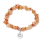 Natural Red Aventurine Chip Beaded Stretch Bracelets, 304 Stainless Steel Cancer Charm Bracelets for Women, Inner Diameter: 1-7/8~2-1/4 inch(4.8~5.7cm)