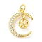 Plane Rack Moon Plating Brass Micro Pave Clear Cubic Zirconia Pendant Rhinestone Settings, Long-Lasting Plated, Lead Free & Cadmium Free, with Jump Ring, Real 18K Gold Plated, Fit for 5mm Rhinestone, 18.5x15x1.5mm, Hole: 3mm