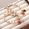 201 Stainless Steel Round Beaded Stretch Bracelets, with 304 Stainless Steel Charms & Plastic Imitation Pearl, Flower, Inner Diameter: 1-7/8 inch(4.9cm)Pendant: 14x12x1.5mm