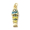 Brass Enamel Pendants, Fish, with Jump Ring, Long-Lasting Plated, Rack Plating, Lead Free & Cadmium Free, Real 18K Gold Plated, Marine Blue, 24.5x8x5mm, Hole: 3mm