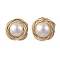 Shell Pearl 304 Stainless Steel Stud Earrings, Round, Golden, 9~10mm