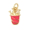 Brass Enamel Charms, Fried Chicken Bucket Charm, with Jump Ring, Lead Free & Cadmium Free, Long-Lasting Plated, Rack Plating, Real 18K Gold Plated, Cerise, 13x8.5x3mm, Hole: 3.4mm