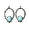 Alloy with Synthetic Turquoise Pendants, Red Copper & Green Patina, Oval, 41.5x25.5x6mm, Hole: 1.8mm