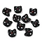 Handmade Lampwork Beads, Cat Shape, Black, 15~16.5x16~16.5x6~6.5mm, Hole: 1.5mm