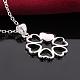 Silver Color Plated Brass Cubic Zirconia Flower Pendant Necklaces NJEW-BB09504-3